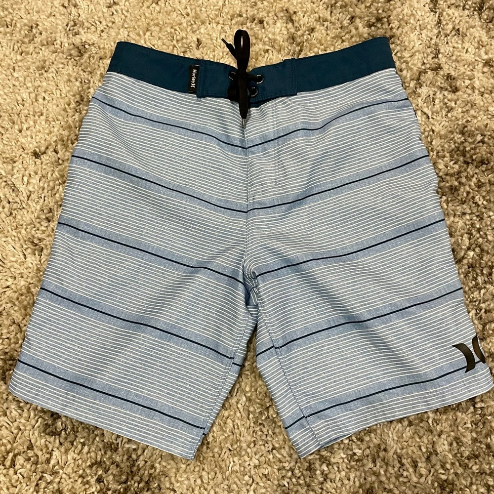 Hurley Boys Shoreline Striped Board Shorts Blue White‎ - Size 10/25 EUC